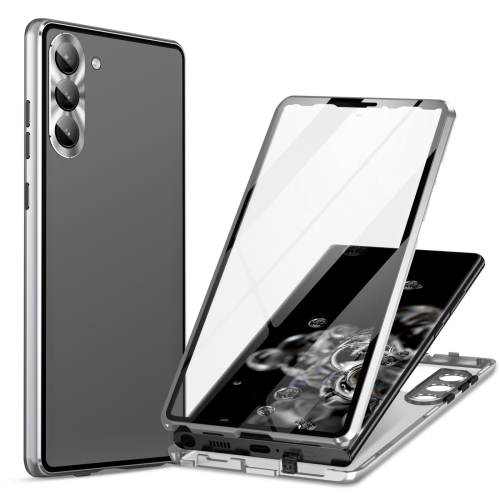 

For Samsung Galaxy S24+ 5G HD Full Cover Magnetic Metal Tempered Glass Phone Case(Silver)
