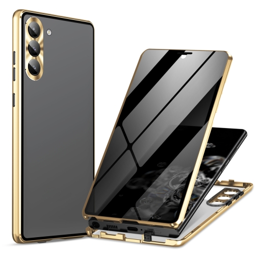 

For Samsung Galaxy S24+ 5G Privacy Full Cover Magnetic Metal Tempered Glass Phone Case(Gold)