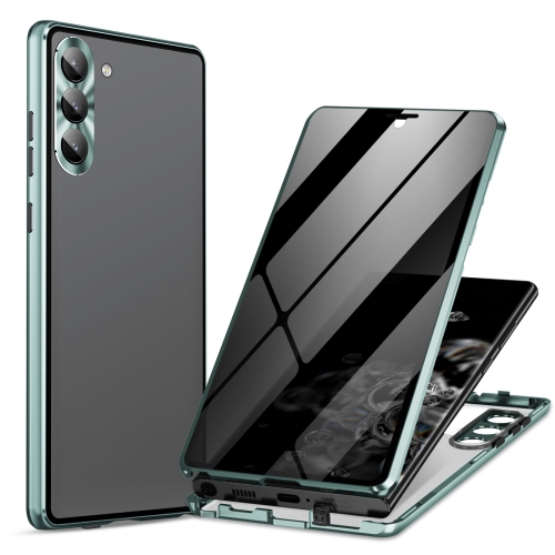 

For Samsung Galaxy S24+ 5G Privacy Full Cover Magnetic Metal Tempered Glass Phone Case(Green)
