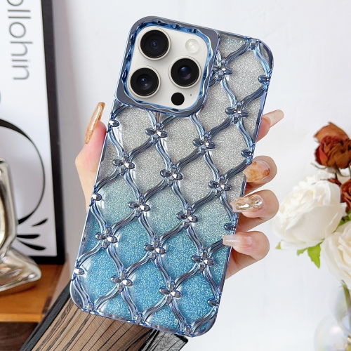 

For iPhone 15 Pro Star Flower Electroplated TPU Phone Case with Gradient Glitter Paper(Blue)