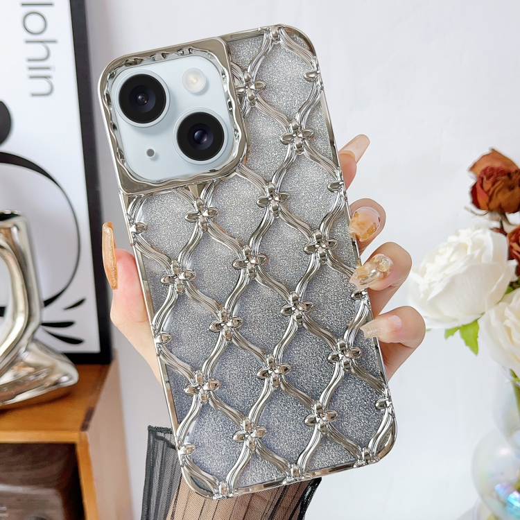 

For iPhone 15 Star Flower Electroplated TPU Phone Case with Gradient Glitter Paper(Silver)