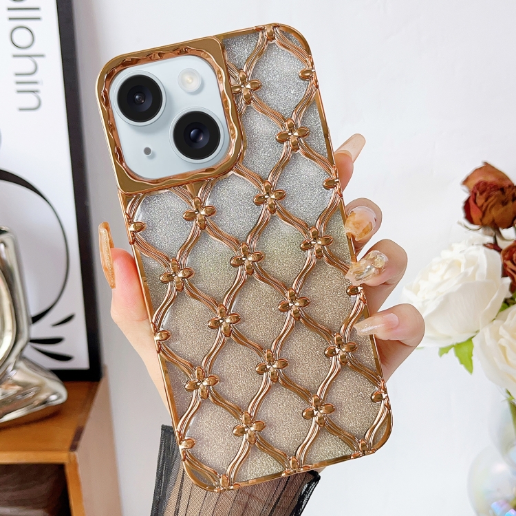 

For iPhone 14 Star Flower Electroplated TPU Phone Case with Gradient Glitter Paper(Gold)