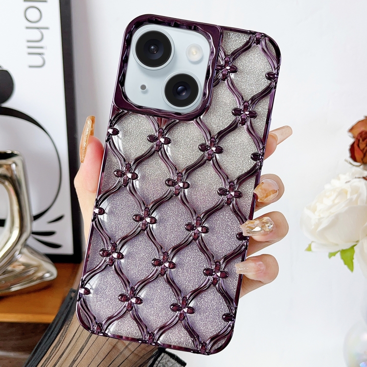 

For iPhone 14 Star Flower Electroplated TPU Phone Case with Gradient Glitter Paper(Purple)