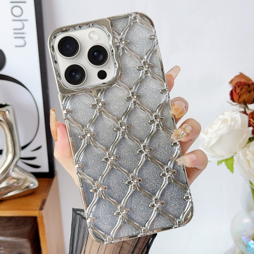 

For iPhone 14 Pro Star Flower Electroplated TPU Phone Case with Gradient Glitter Paper(Silver)