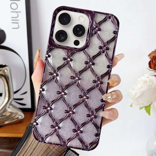 

For iPhone 14 Pro Star Flower Electroplated TPU Phone Case with Gradient Glitter Paper(Purple)