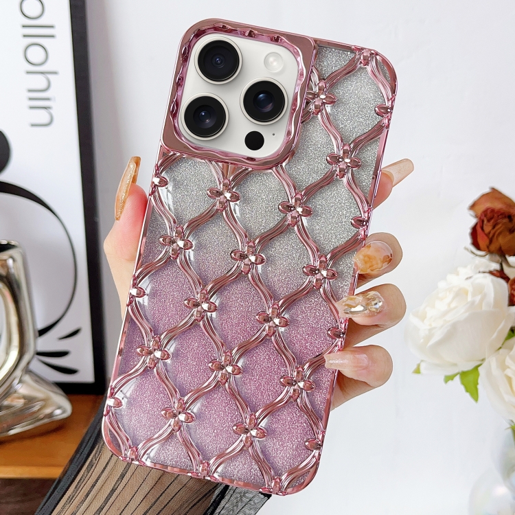 

For iPhone 13 Pro Star Flower Electroplated TPU Phone Case with Gradient Glitter Paper(Pink)