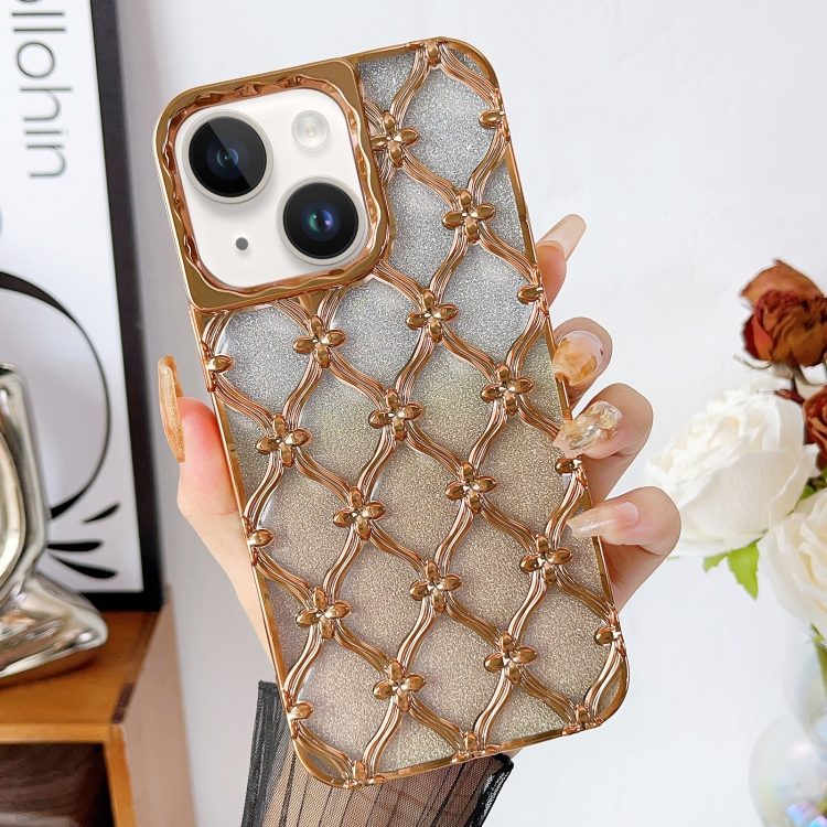 

For iPhone 13 Star Flower Electroplated TPU Phone Case with Gradient Glitter Paper(Gold)