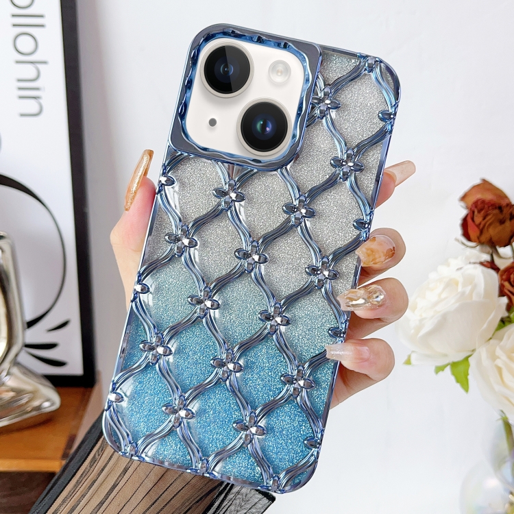 

For iPhone 13 Star Flower Electroplated TPU Phone Case with Gradient Glitter Paper(Blue)