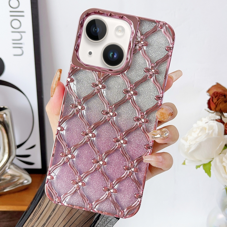 

For iPhone 13 Star Flower Electroplated TPU Phone Case with Gradient Glitter Paper(Pink)