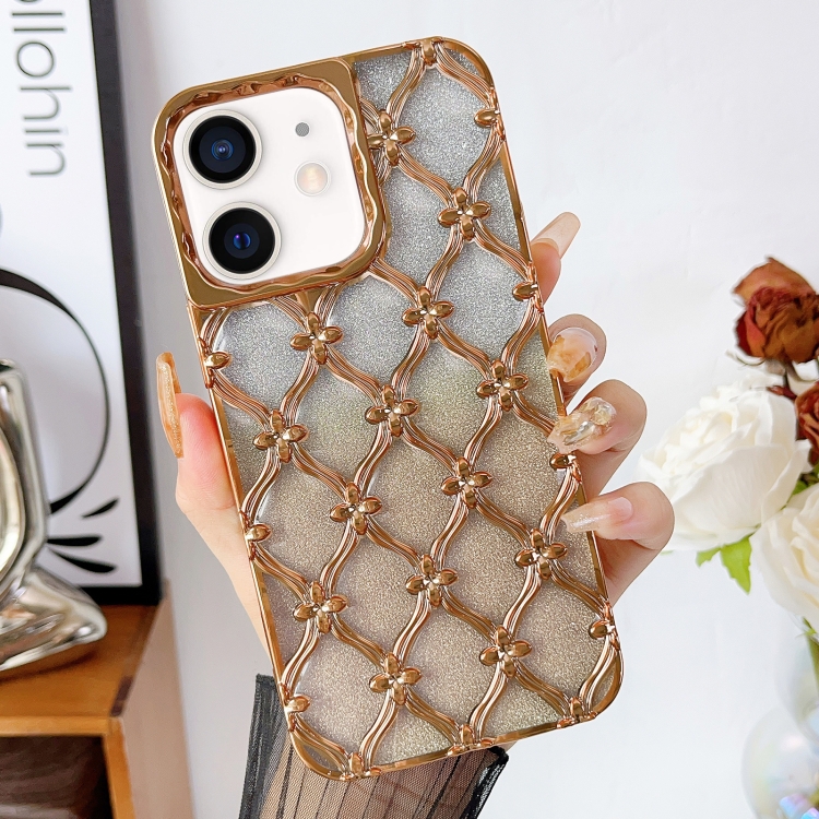 

For iPhone 12 Star Flower Electroplated TPU Phone Case with Gradient Glitter Paper(Gold)