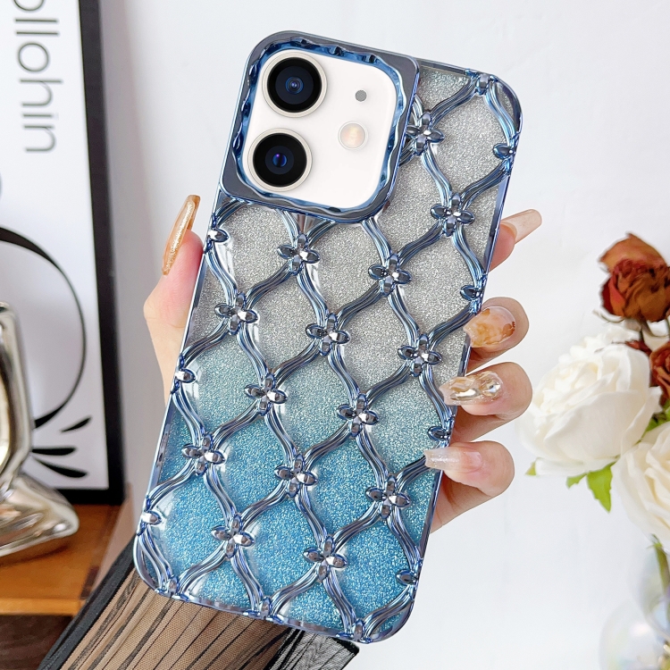 

For iPhone 12 Star Flower Electroplated TPU Phone Case with Gradient Glitter Paper(Blue)