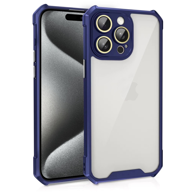 

For iPhone 15 Pro Shockproof Acrylic Phone Case with Lens Glass Film(Blue)