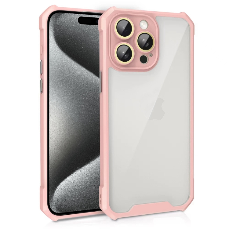 

For iPhone 15 Pro Shockproof Acrylic Phone Case with Lens Glass Film(Pink)