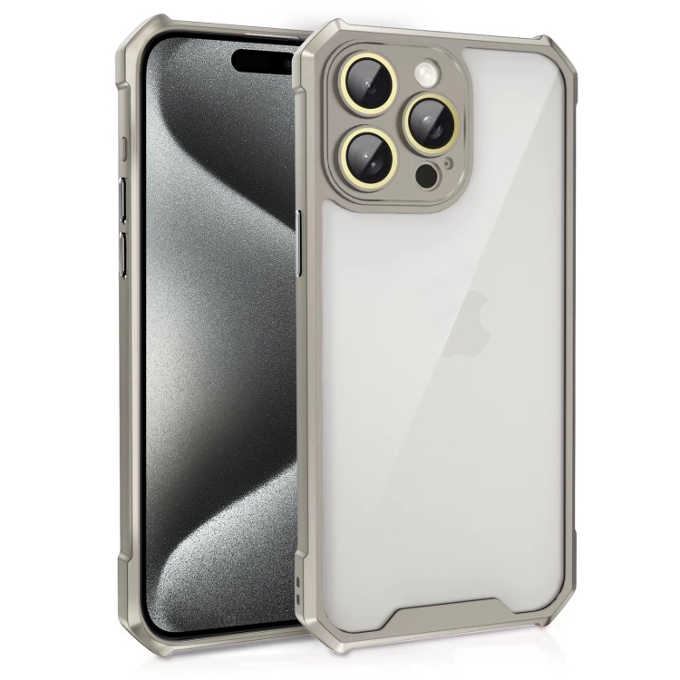 

For iPhone 15 Pro Shockproof Acrylic Phone Case with Lens Glass Film(Grey)