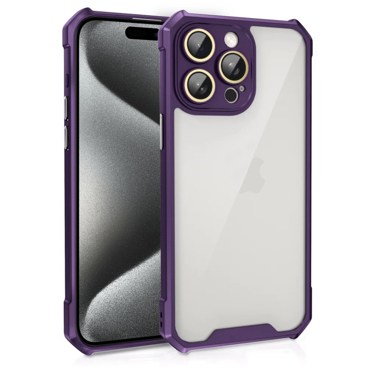 

For iPhone 15 Pro Shockproof Acrylic Phone Case with Lens Glass Film(Purple)
