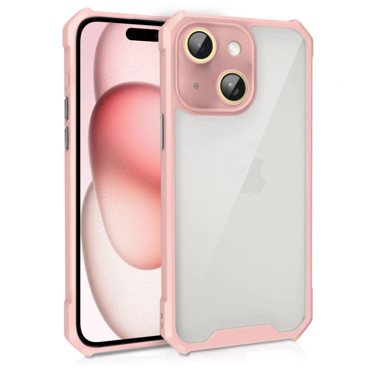 

For iPhone 15 Plus Shockproof Acrylic Phone Case with Lens Glass Film(Pink)