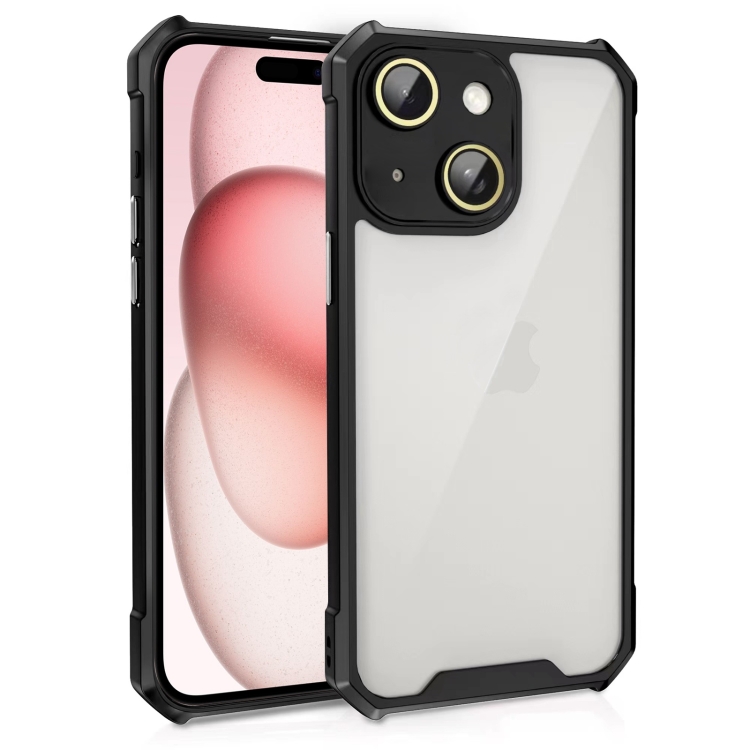 

For iPhone 15 Shockproof Acrylic Phone Case with Lens Glass Film(Black)