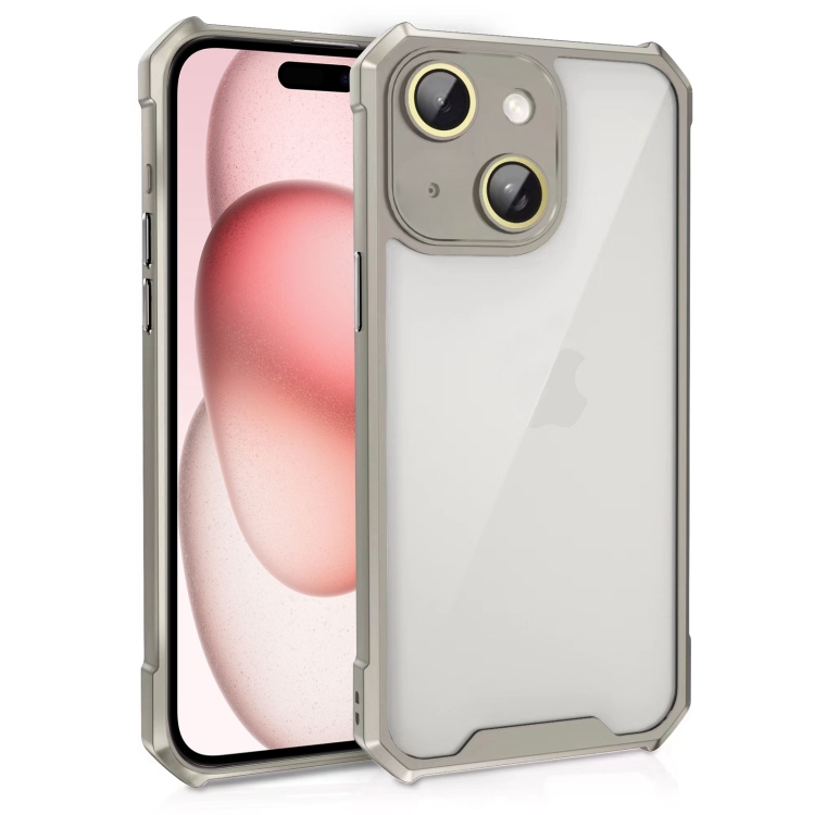 

For iPhone 15 Shockproof Acrylic Phone Case with Lens Glass Film(Grey)