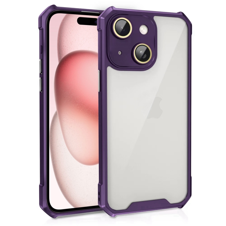 

For iPhone 15 Shockproof Acrylic Phone Case with Lens Glass Film(Purple)