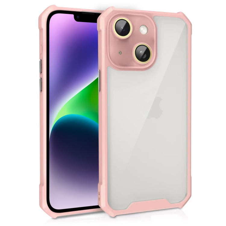 

For iPhone 14 Plus Shockproof Acrylic Phone Case with Lens Glass Film(Pink)