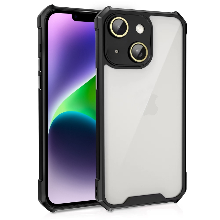 

For iPhone 14 Shockproof Acrylic Phone Case with Lens Glass Film(Black)