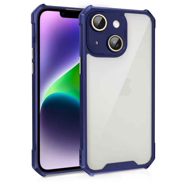 

For iPhone 14 Shockproof Acrylic Phone Case with Lens Glass Film(Blue)