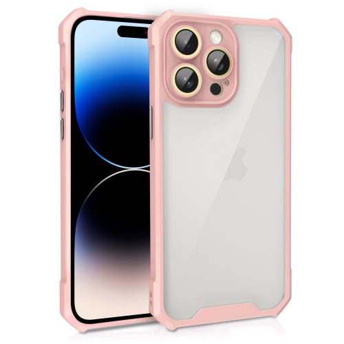 

For iPhone 14 Pro Shockproof Acrylic Phone Case with Lens Glass Film(Pink)