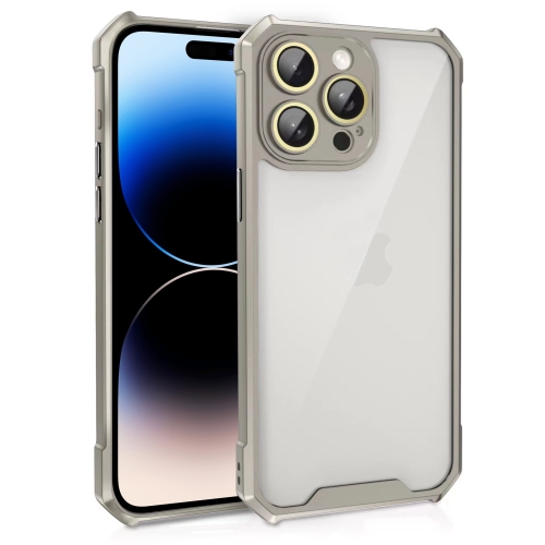 

For iPhone 14 Pro Max Shockproof Acrylic Phone Case with Lens Glass Film(Grey)