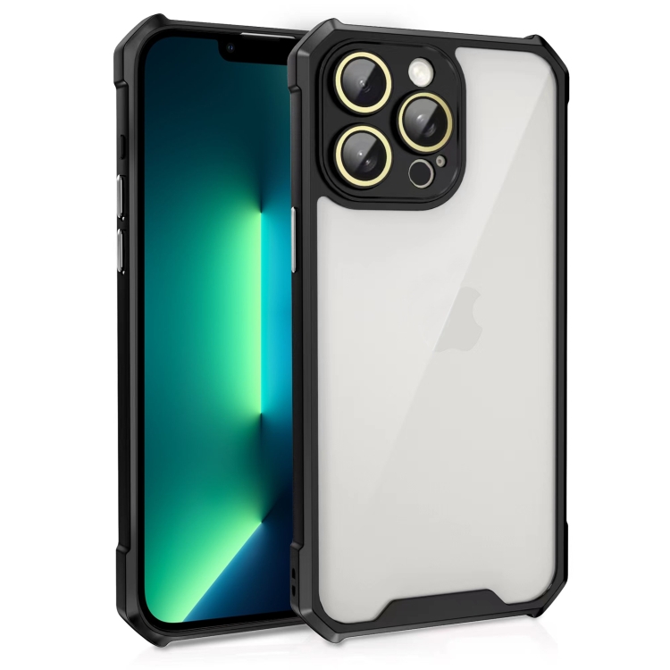 

For iPhone 13 Pro Max Shockproof Acrylic Phone Case with Lens Glass Film(Black)