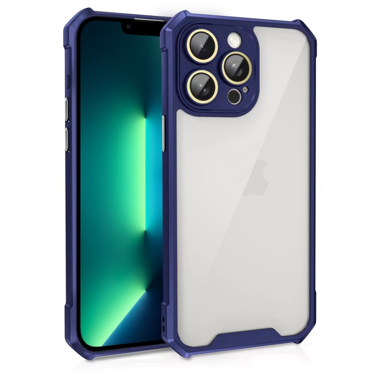 

For iPhone 13 Pro Max Shockproof Acrylic Phone Case with Lens Glass Film(Blue)