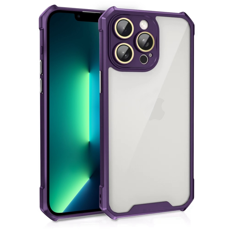 

For iPhone 13 Pro Max Shockproof Acrylic Phone Case with Lens Glass Film(Purple)