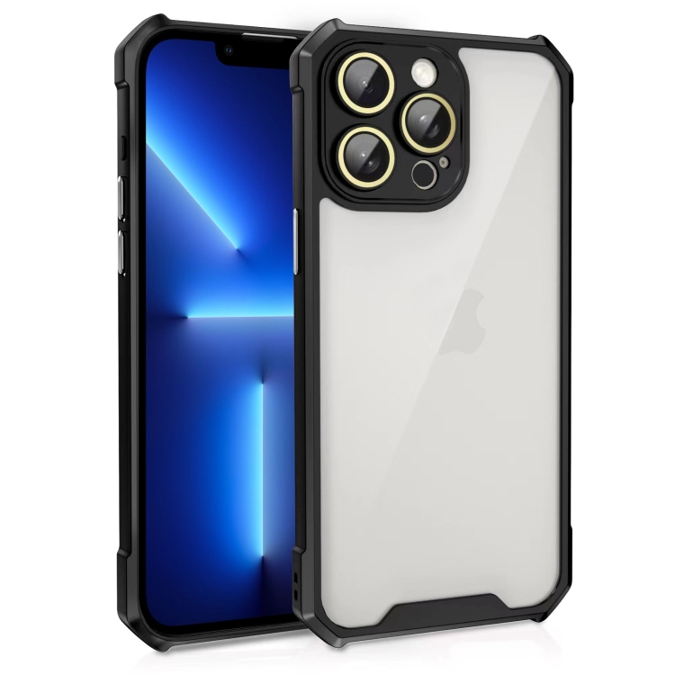

For iPhone 13 Pro Shockproof Acrylic Phone Case with Lens Glass Film(Black)
