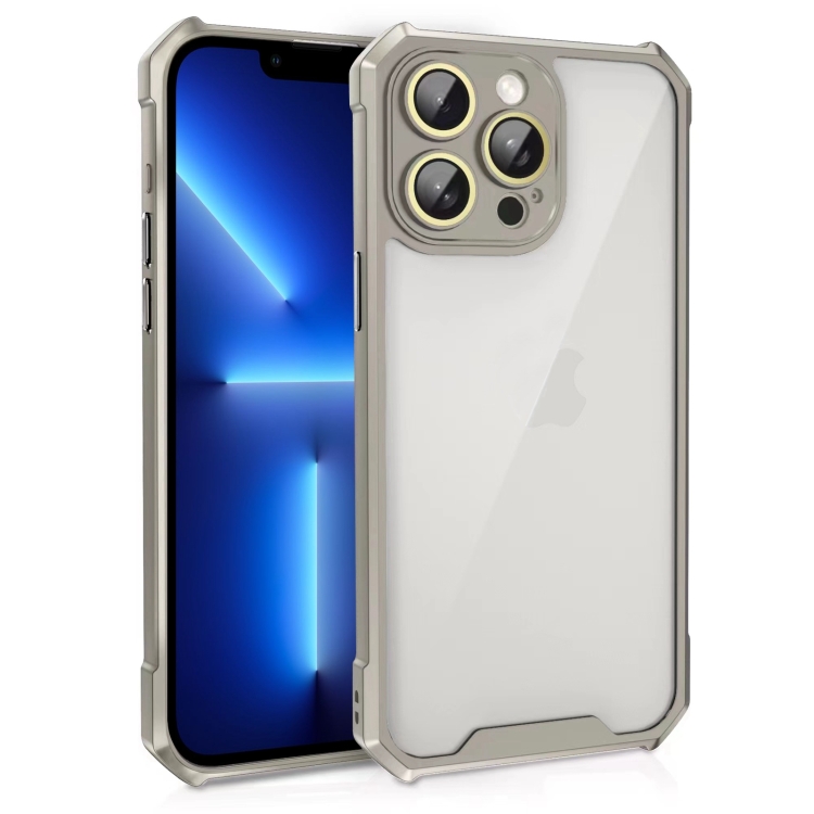 

For iPhone 13 Pro Shockproof Acrylic Phone Case with Lens Glass Film(Grey)