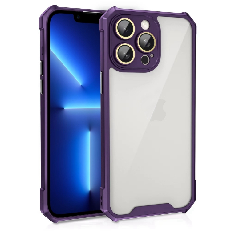 

For iPhone 13 Pro Shockproof Acrylic Phone Case with Lens Glass Film(Purple)