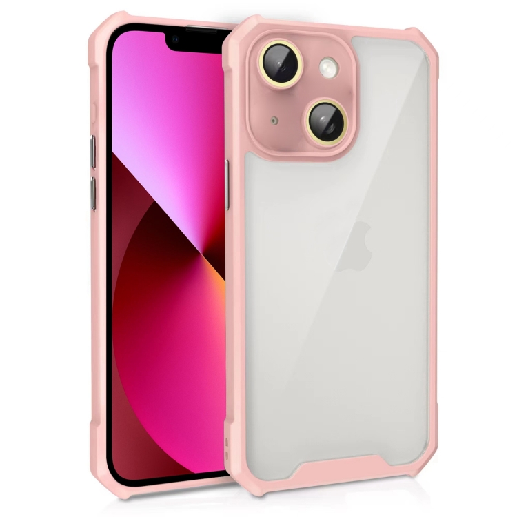 

For iPhone 13 Shockproof Acrylic Phone Case with Lens Glass Film(Pink)