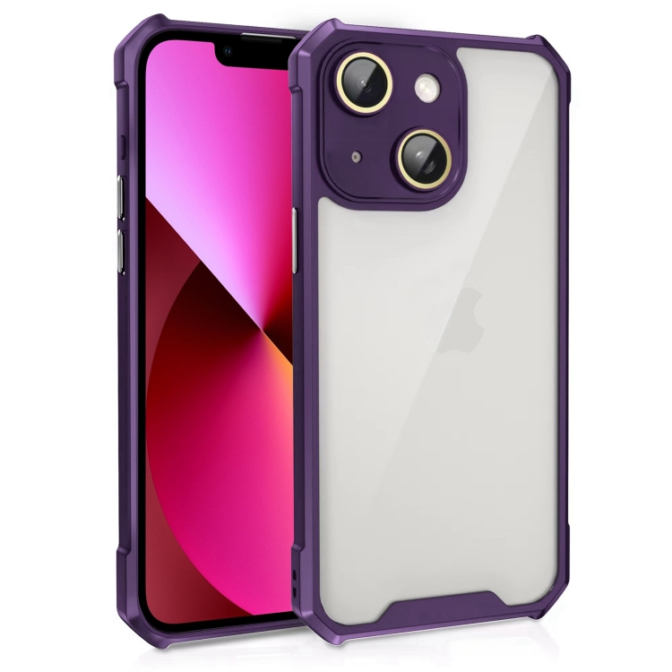 

For iPhone 13 Shockproof Acrylic Phone Case with Lens Glass Film(Purple)