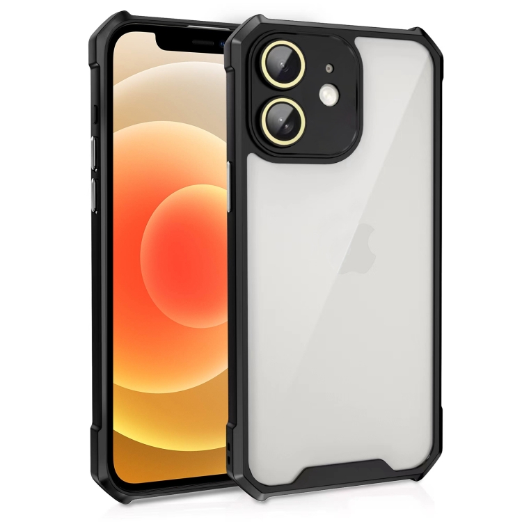 

For iPhone 12 Shockproof Acrylic Phone Case with Lens Glass Film(Black)