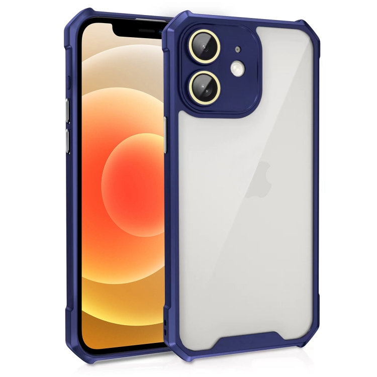 

For iPhone 12 Shockproof Acrylic Phone Case with Lens Glass Film(Blue)