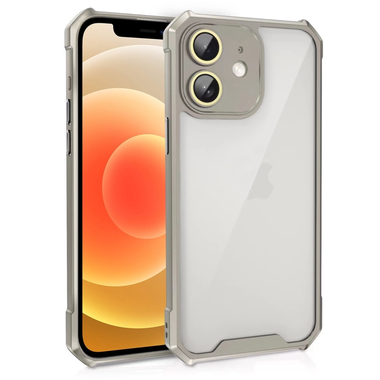 

For iPhone 12 Shockproof Acrylic Phone Case with Lens Glass Film(Grey)