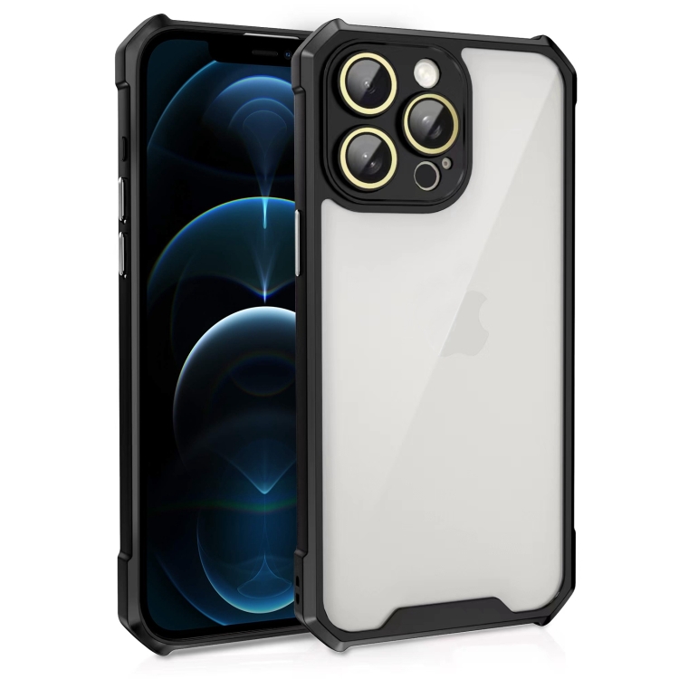 

For iPhone 12 Pro Max Shockproof Acrylic Phone Case with Lens Glass Film(Black)