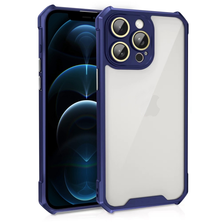 

For iPhone 12 Pro Max Shockproof Acrylic Phone Case with Lens Glass Film(Blue)