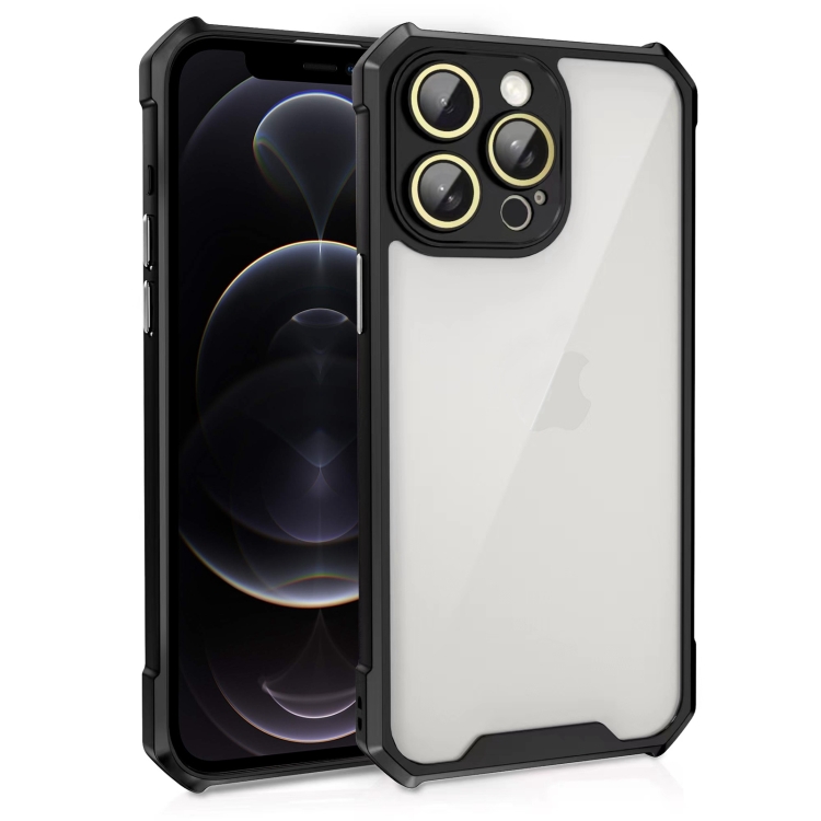 

For iPhone 12 Pro Shockproof Acrylic Phone Case with Lens Glass Film(Black)