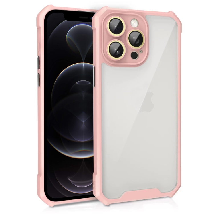 

For iPhone 12 Pro Shockproof Acrylic Phone Case with Lens Glass Film(Pink)