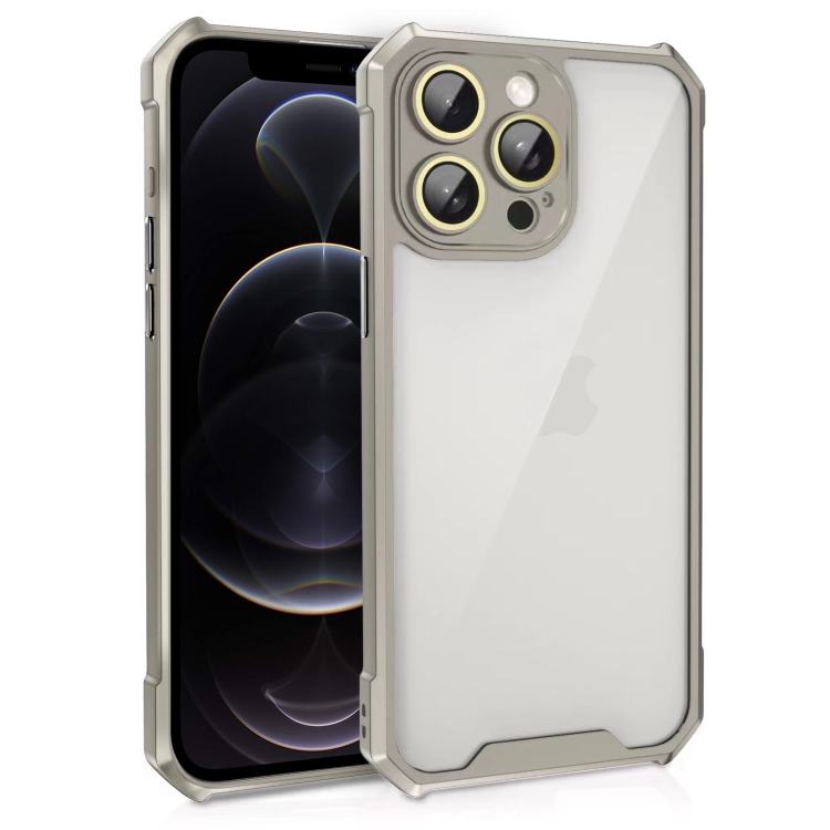 

For iPhone 12 Pro Shockproof Acrylic Phone Case with Lens Glass Film(Grey)