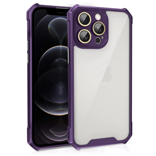 

For iPhone 12 Pro Shockproof Acrylic Phone Case with Lens Glass Film(Purple)