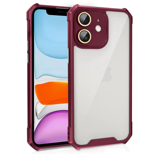 

For iPhone 11 Shockproof Acrylic Phone Case with Lens Glass Film(Wine Red)