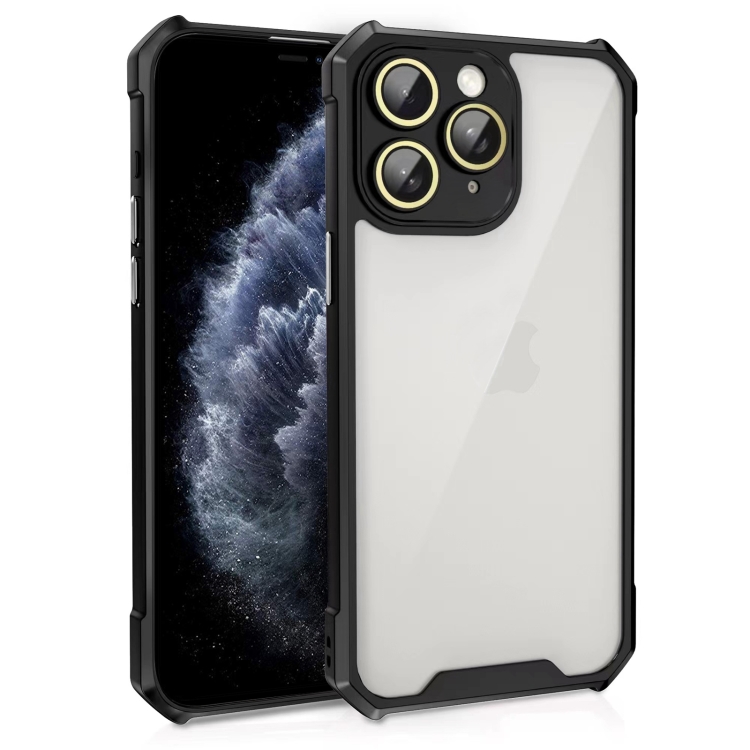 

For iPhone 11 Pro Max Shockproof Acrylic Phone Case with Lens Glass Film(Black)