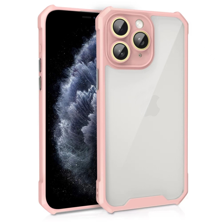 

For iPhone 11 Pro Max Shockproof Acrylic Phone Case with Lens Glass Film(Pink)