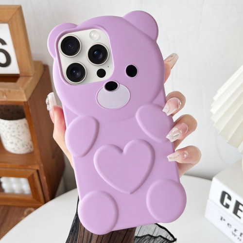 

For iPhone 15 Pro Bear Shape Oil-sprayed TPU Phone Case(Light Purple)