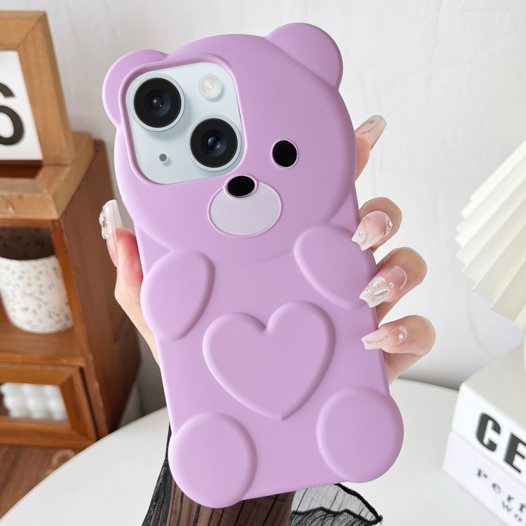

For iPhone 15 Bear Shape Oil-sprayed TPU Phone Case(Light Purple)